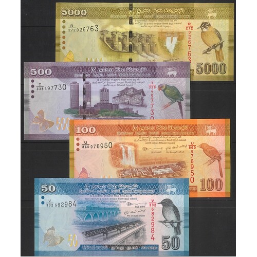 Sri Lanka 2020-21 Group of 4 Banknotes 5000, 500, 100 & 50 Rupees UNC