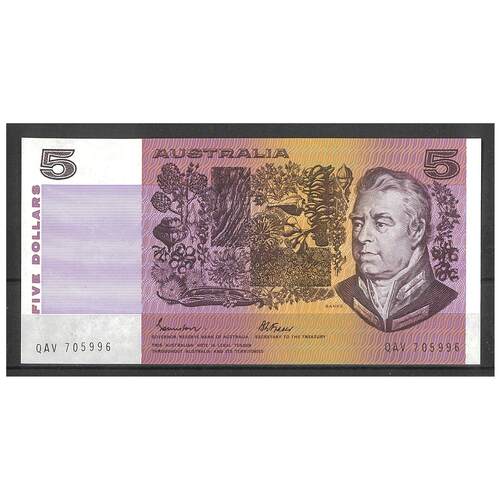 Australia 1985 $5 Banknote Johnston/Fraser R209b Gothic aUNC #3-84