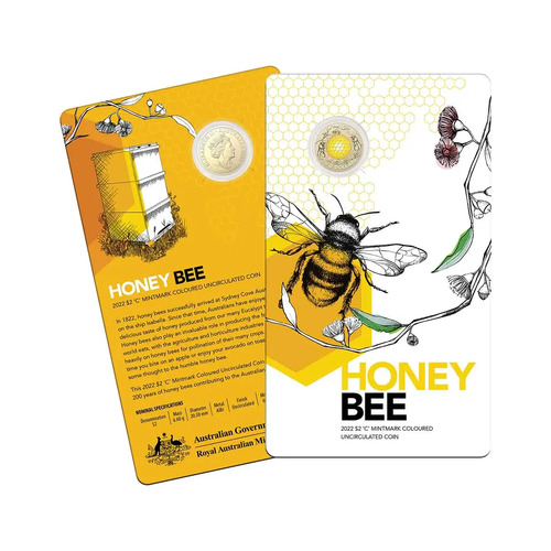 Australia 2022 Honey Bee $2 Coloured Uncirculated 'C' Mint Mark Coin Aluminium-Bronze Coin