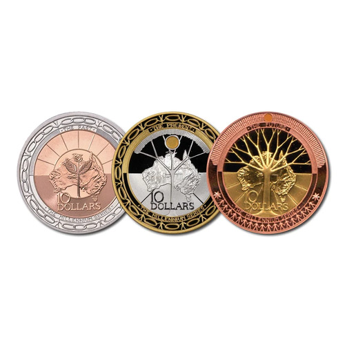 Australia 1999-2001 $10 Millennium Bi-Metal Past, Present & Future 3 Coin Set