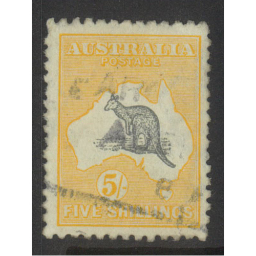 Australia Kangaroo & Map 2nd WMK 5/- Deep Grey & Yellow Stamp SG30 Parcel Cancel Used