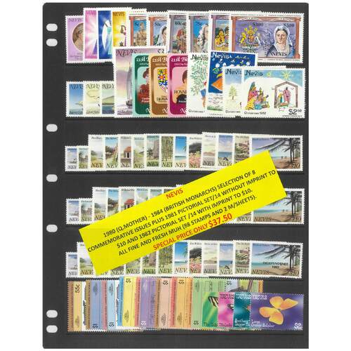 Nevis 1980-84 Selection of 8 Commemorative Issues 88 Stamps & 2 Mini Sheets MUH #256