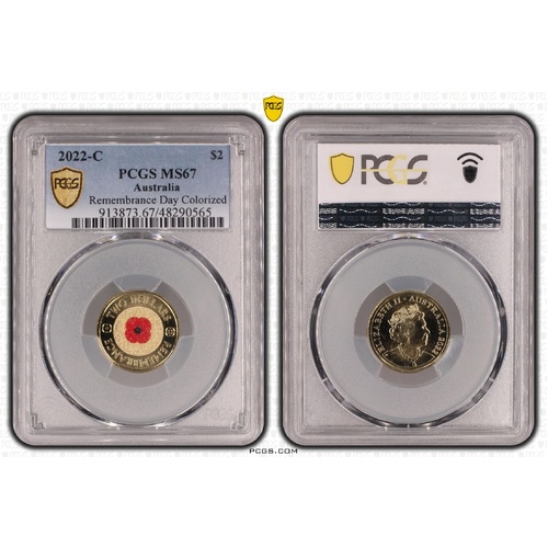 Australia 2022 $2 C Mintmark Remembrance Day Red Poppy PCGS MS67