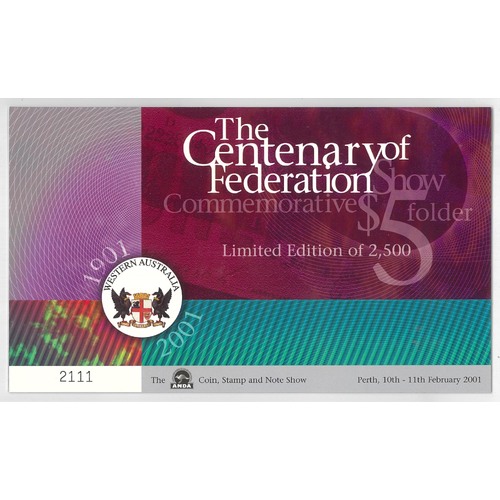 Australia 2001 Perth ANDA Show Federation Centenary $5 Banknote UNC in Folder