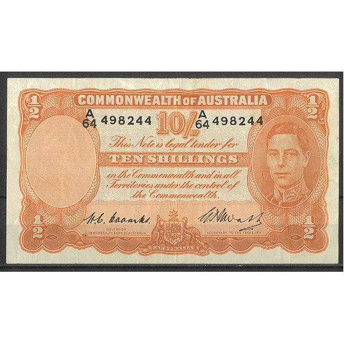 Commonwealth of Australia 1949 Ten Shillings Banknote Coombs/Watt R14 aVF #P-36