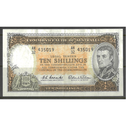Commonwealth of Australia 1954 Ten Shillings Banknote Coombs/Wilson R16 gVF #P-24