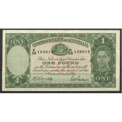 Commonwealth of Australia 1942 £1 Banknote Armitage/Macfarlane R30b aVF (pressed) #P-58