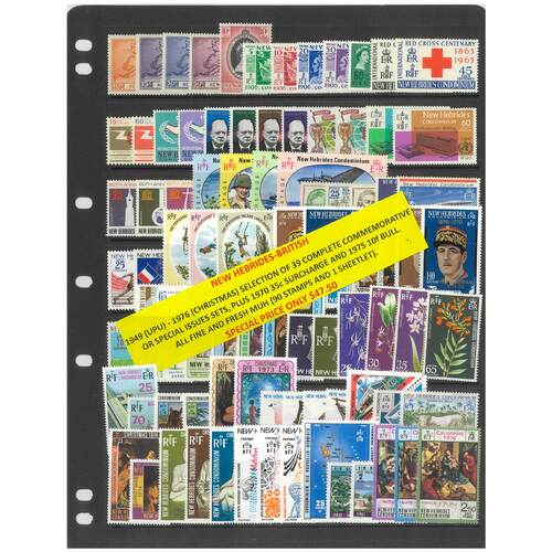 British New Hebrides 1949-76 Selection of 39 Commemorative Sets 90 Stamps & 1 Sheetlet MUH #269