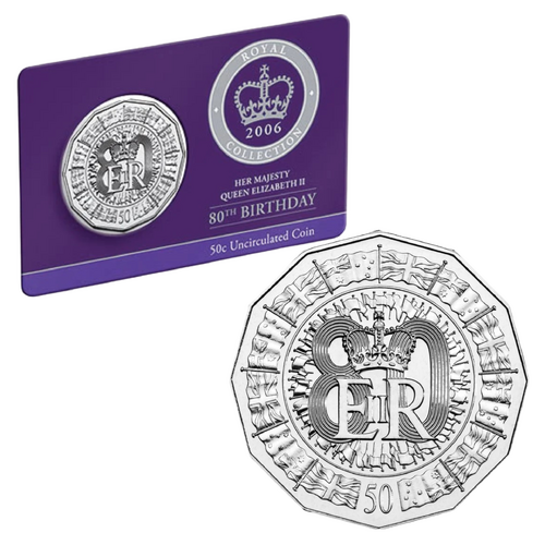 Australia 2006 50c Queen Elizabeth 80th Birthday UNC Carded 