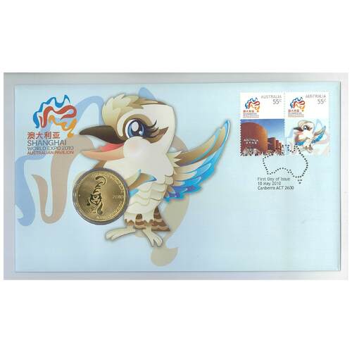 Australia 2010 Shanghai World Expo Australian Pavilion Stamp & $1 Coin PNC