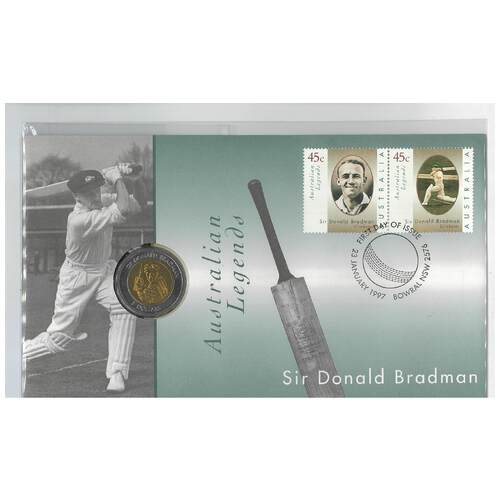 Australia 1997 Sir Donald Bradman Australian Legends Stamps & $5 Coin PNC