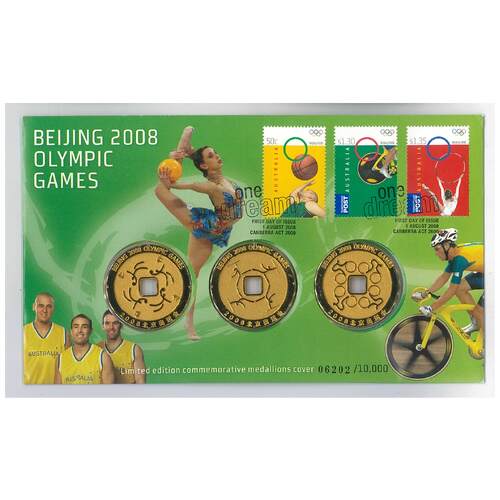 Australia 2008 Beijing Olympic Games Stamps & 3 Medallions PNC