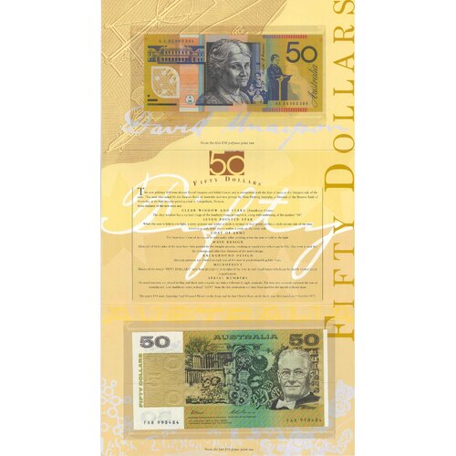 Australia 1995 $50 First Polymer AA95/Last Paper Banknotes UNC in Folder