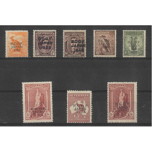 Australia B.C.O.F. 1946-47 Overprinted Set/8 Stamps (Both Papers 5/-) MUH 35-25