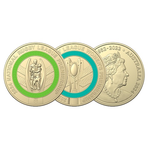 Australia 2024 NRL Men’s & NRLW Women’s Premierships Pair of Coloured $2 UNC Coins